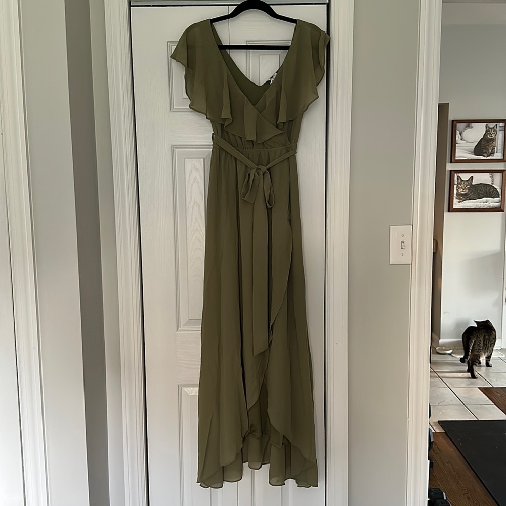 NWT Baltic Born Katya Ruffle Maxi Dress in Dusty Olive Size Small